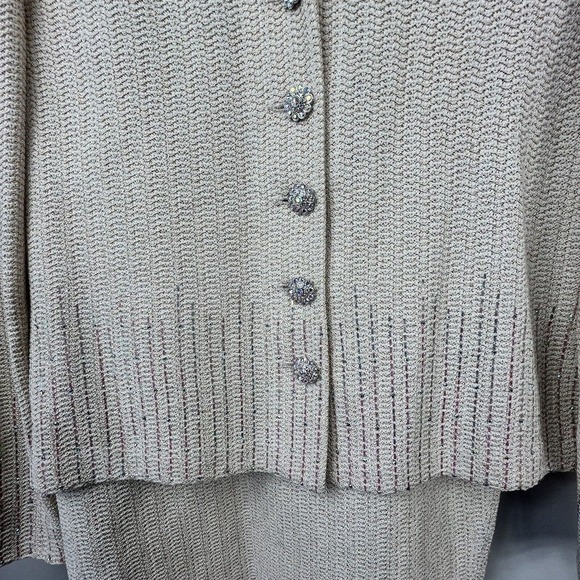 St. John Evening By Marie Gray Cream Gold Knit Suit with Skirt Sz 6 NWT Sparkle - Picture 4 of 16